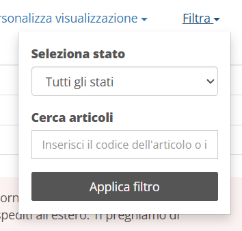 Cerca gli articoli per nome o ID.