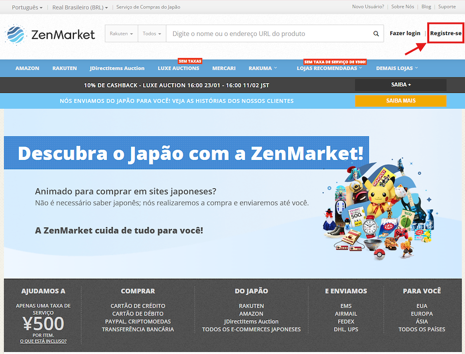 P&aacute;gina inicial do ZenMarket