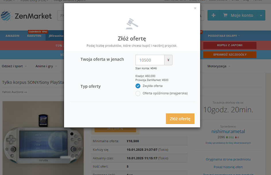 Licytacja na JDirectItems Auction z Zenmarket