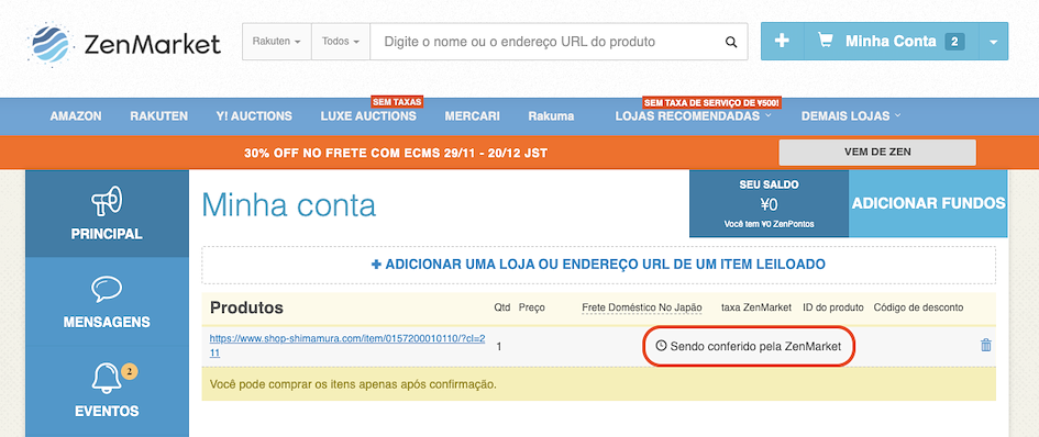 link da shimamura ap&oacute;s ser adicionado no site da zenmarket
