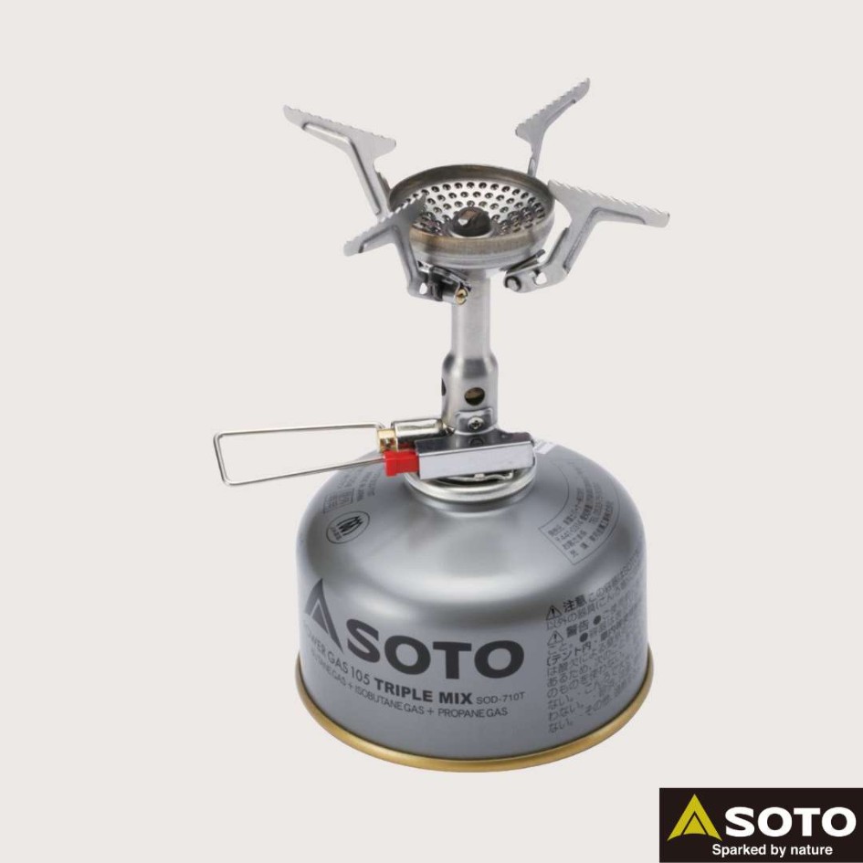 R&eacute;chaud SOTO Amicus avec allumeur mont&eacute; sur cartouche de gaz, mod&egrave;le compact pour camping et randonn&eacute;e