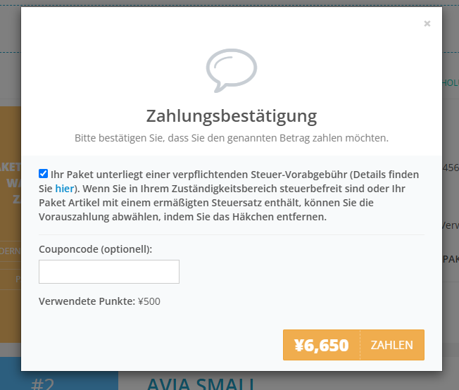 MwSt. im Voraus bezahlt Checkbox Zen Markt