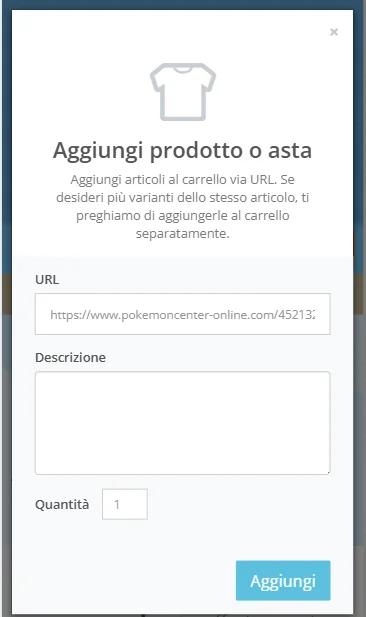 Aggiungi prodotto dal Pokemon Center su barra di ricerca ZenMarket