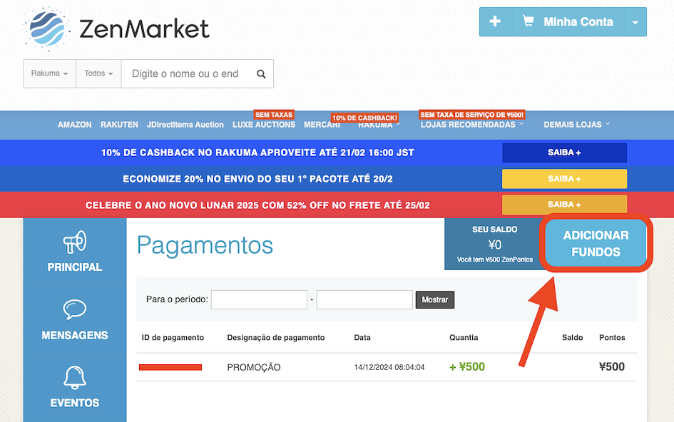 Adicionar fundos à sua conta ZenMarket