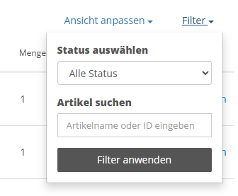 Suche Artikel nach Name oder ID.