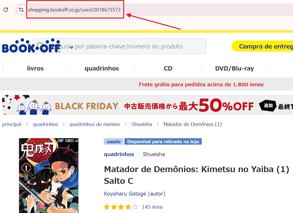 Copiando o link do site do BookOff