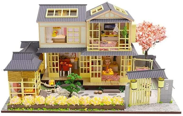 Display de interior de casa de mu&ntilde;ecas miniatura de 2 pisos, de estilo contempor&aacute;neo. 