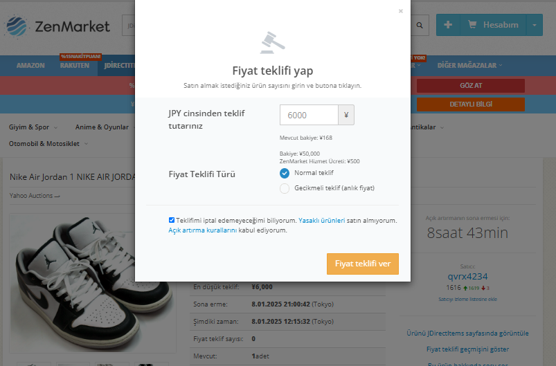 JDirectItems Auction Fiyat Teklifi