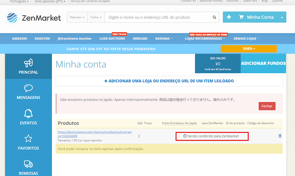 produtos sendo conferidos pela zenmarket
