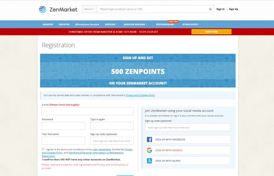 Sign Up for ZenMarket
