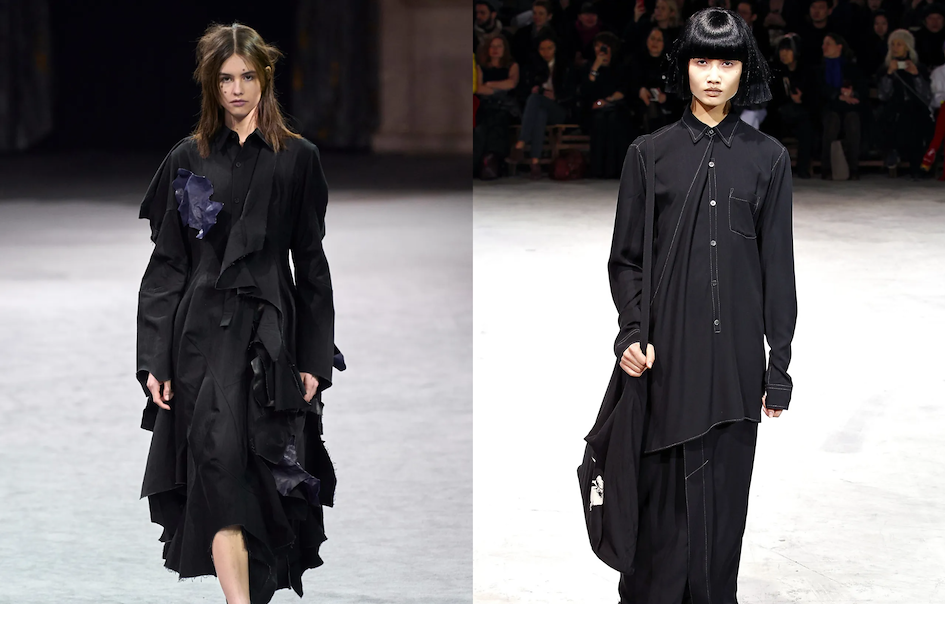 Défilé de modèles habillés en noir par Yohji Yamamoto