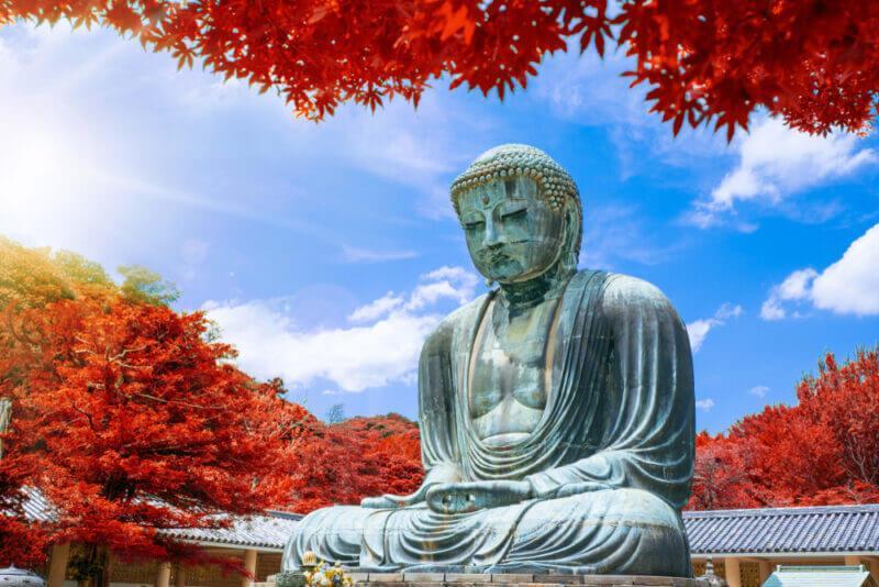 The Great Buddha of Kamakura in autumn season