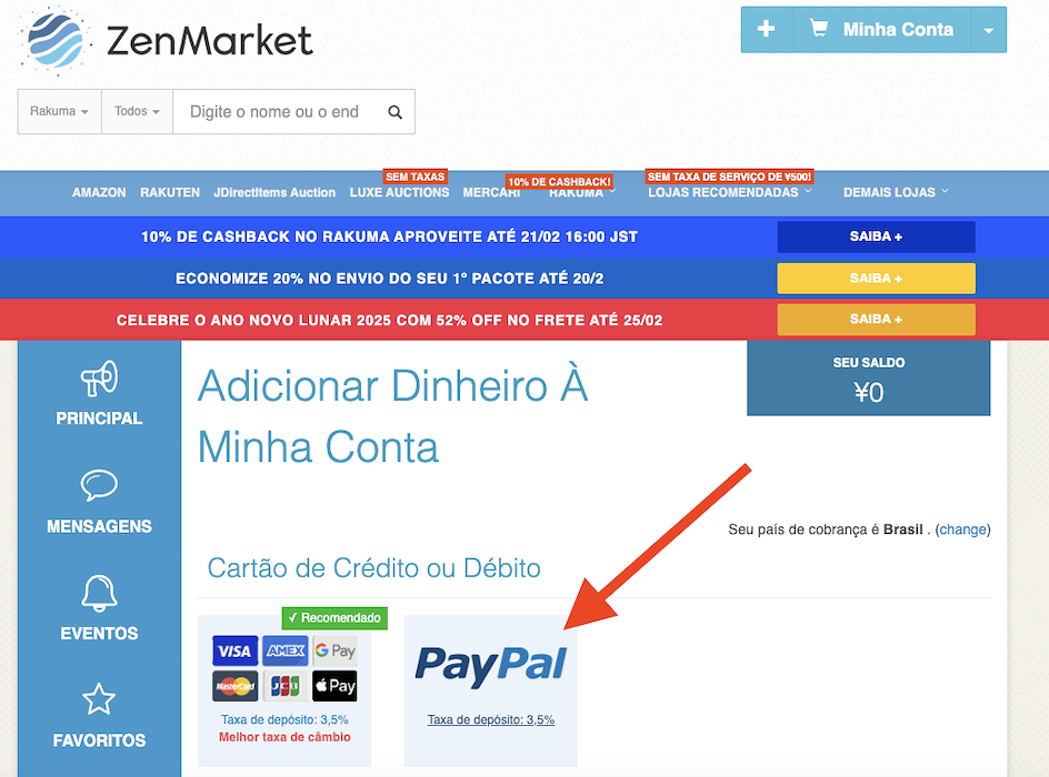 como colocar deposito em dinheiro com paypal