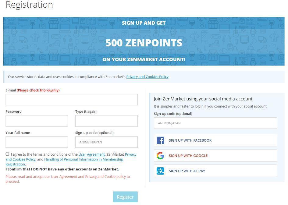 ZenMarket Sign Up Page