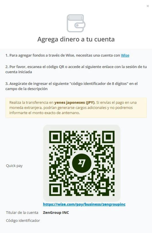 Pasos para cargar con Wise en ZenMarket