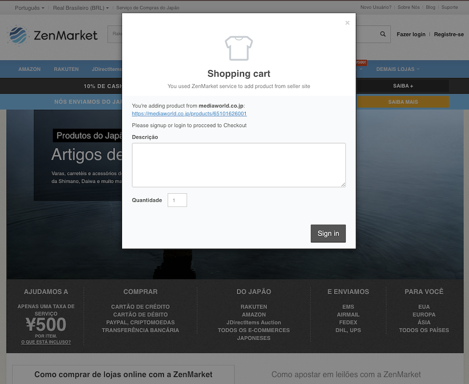 item adicionado ao carrinho da zenmarket