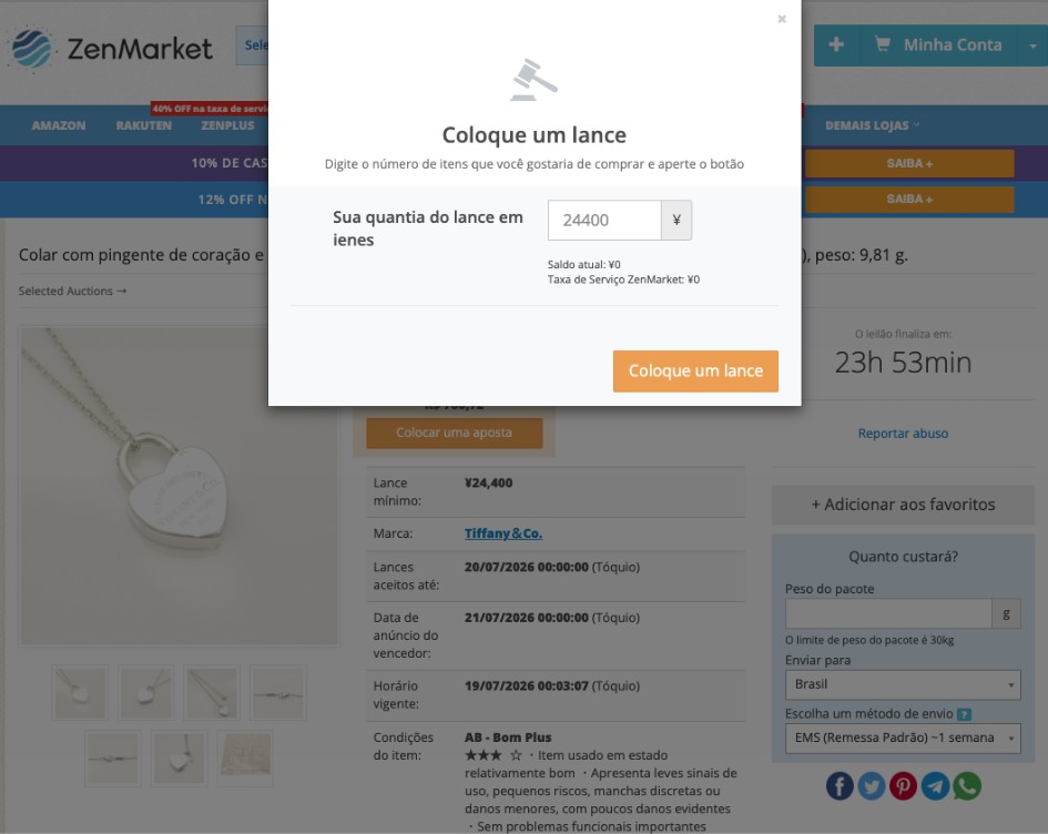 Digite o valor do seu lance