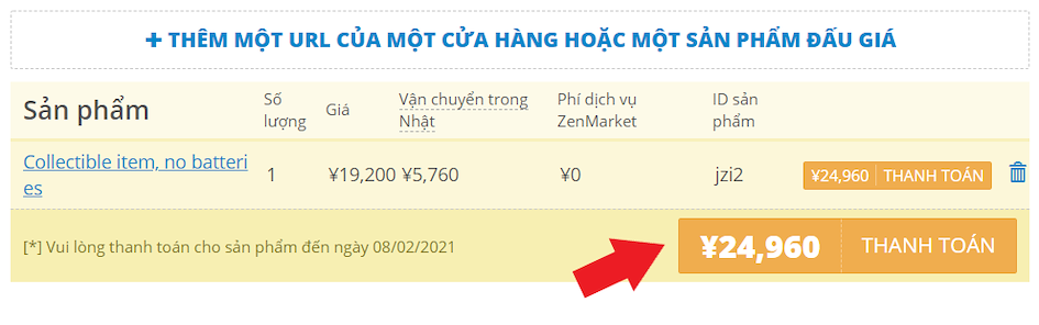 ZenMarket - thanh toán cho đơn hàng