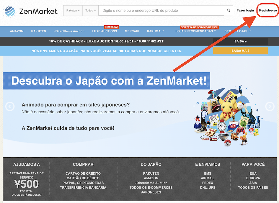 Página inicial da ZenMarket