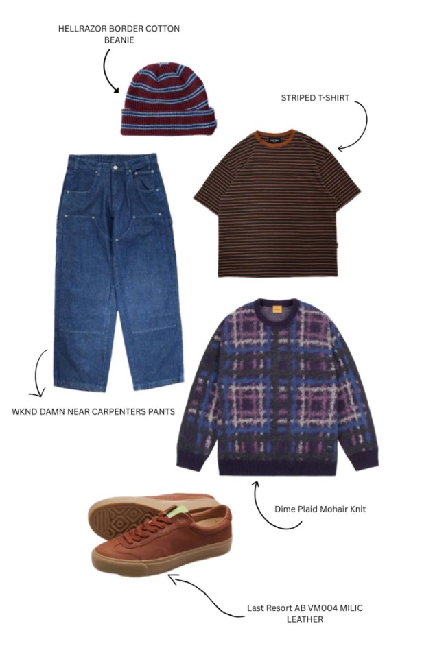 Close-up of skatewear accessories from Japanese street fashion brands