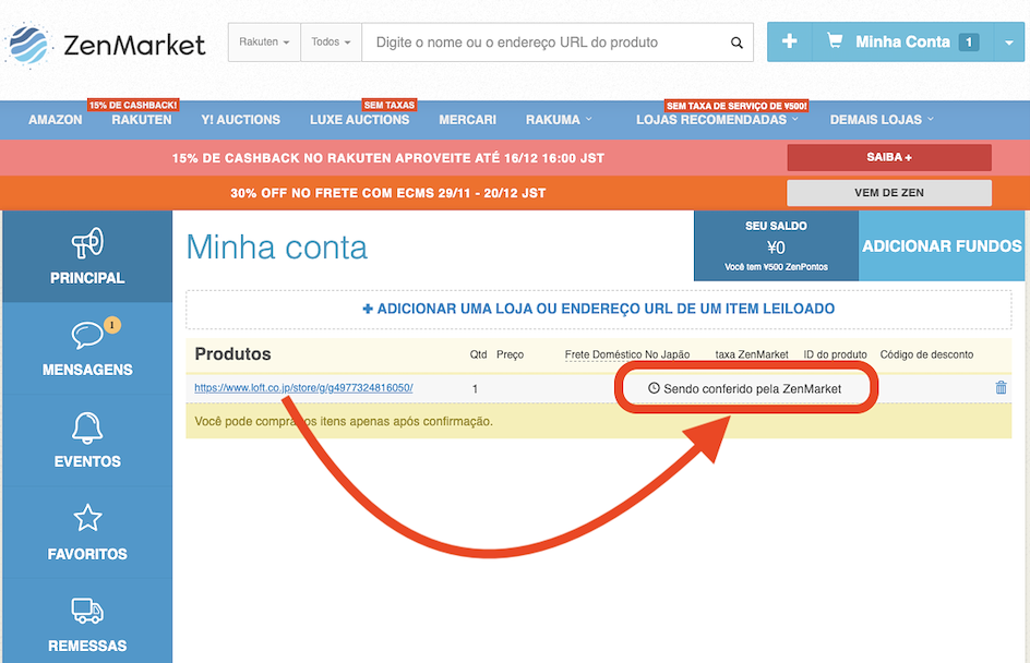 status do pedido no site da zenmarket