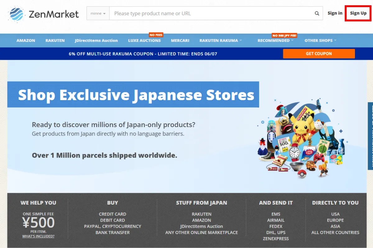 Sign up on ZenMarket