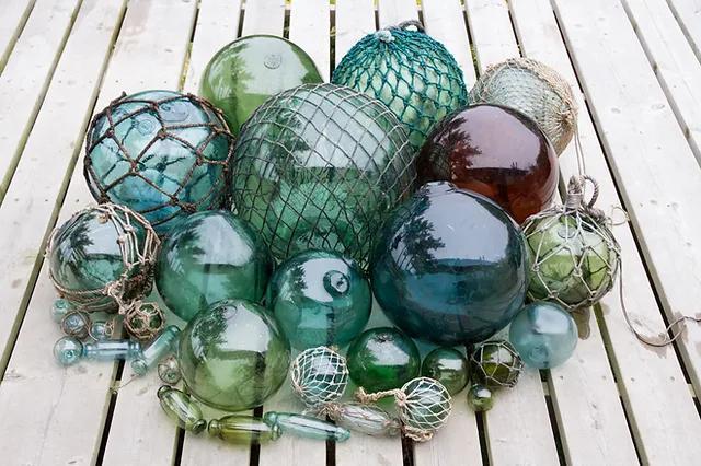 Japanese Glass Fishing Floats, 4 Softball Size, Authentic Glass