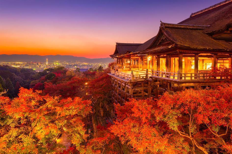 Kiyomizudera night view during illumination event in Momiji season