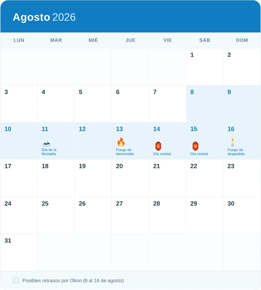 Calendario feriados Obon 2026