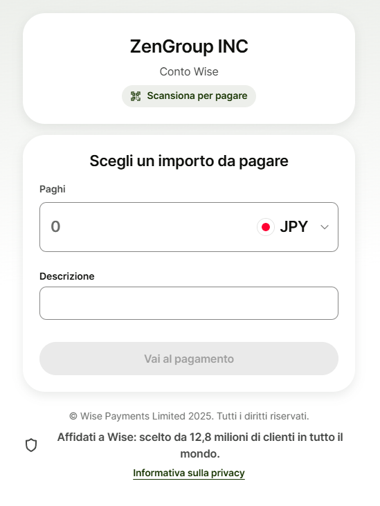 Finestra di pagamento di Wise