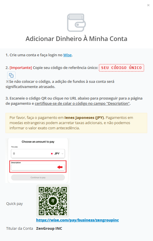 Como pagar com a Wise na ZenMarket