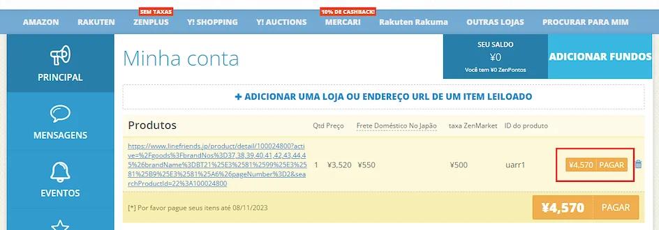 Na página 'Minha Conta', o status 'ZenMarket está revisando' será exibido.