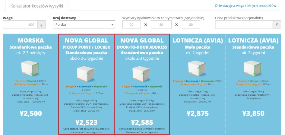 Nova Global w kalkulatorze wysyłki ZM
