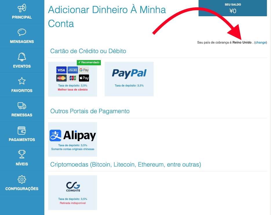M&eacute;todos de pagamento ZenMarket no Reino Unido