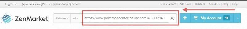 searchbar on ZenMarket's website where you can paste your items URL