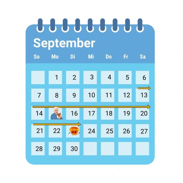 September Calendar showing Silver Week