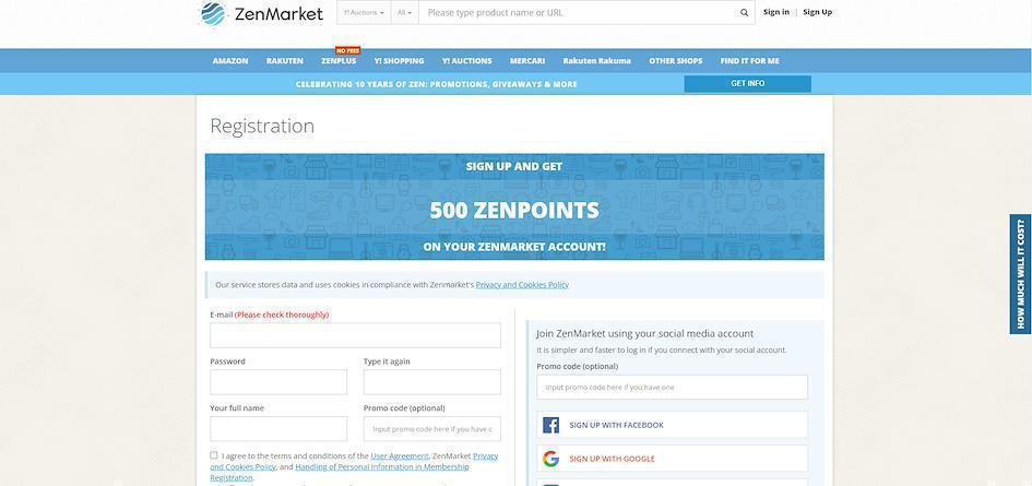 ZenMarket Signup Page
